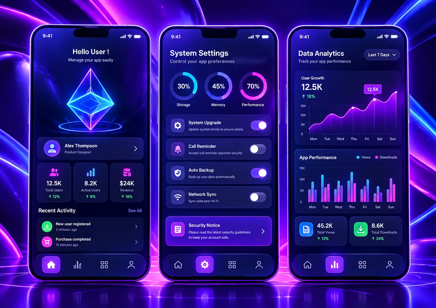 Futuristic mobile app interfaces